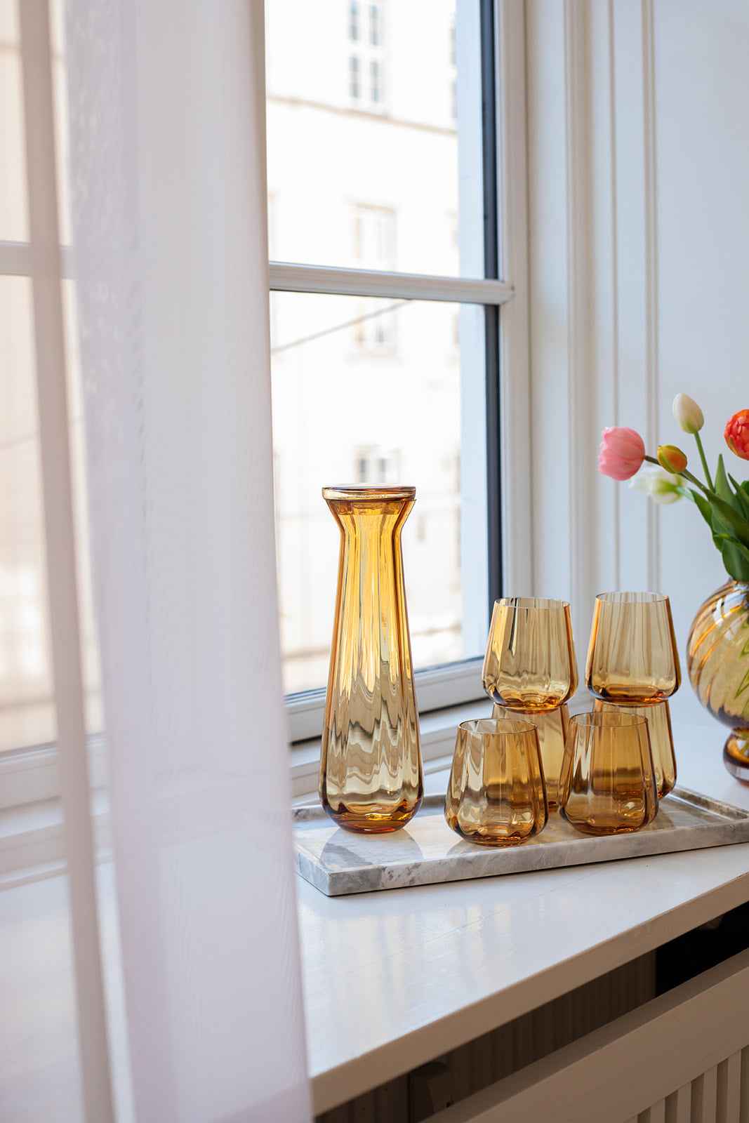 Shop looket - Meadow karaffel og 6 amber drikkeglas