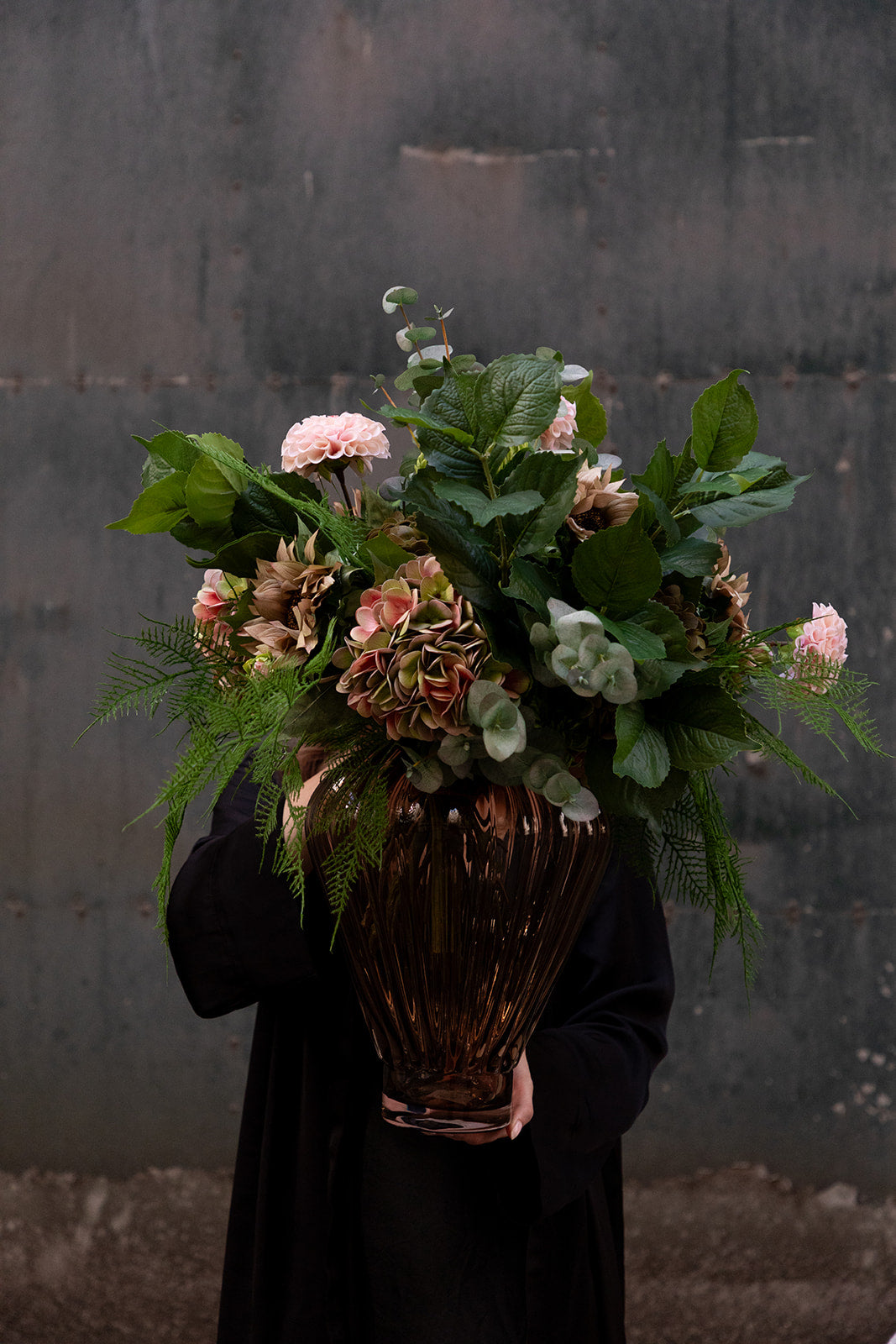 Hortensia Kunstig Blomst - lyserød/grøn