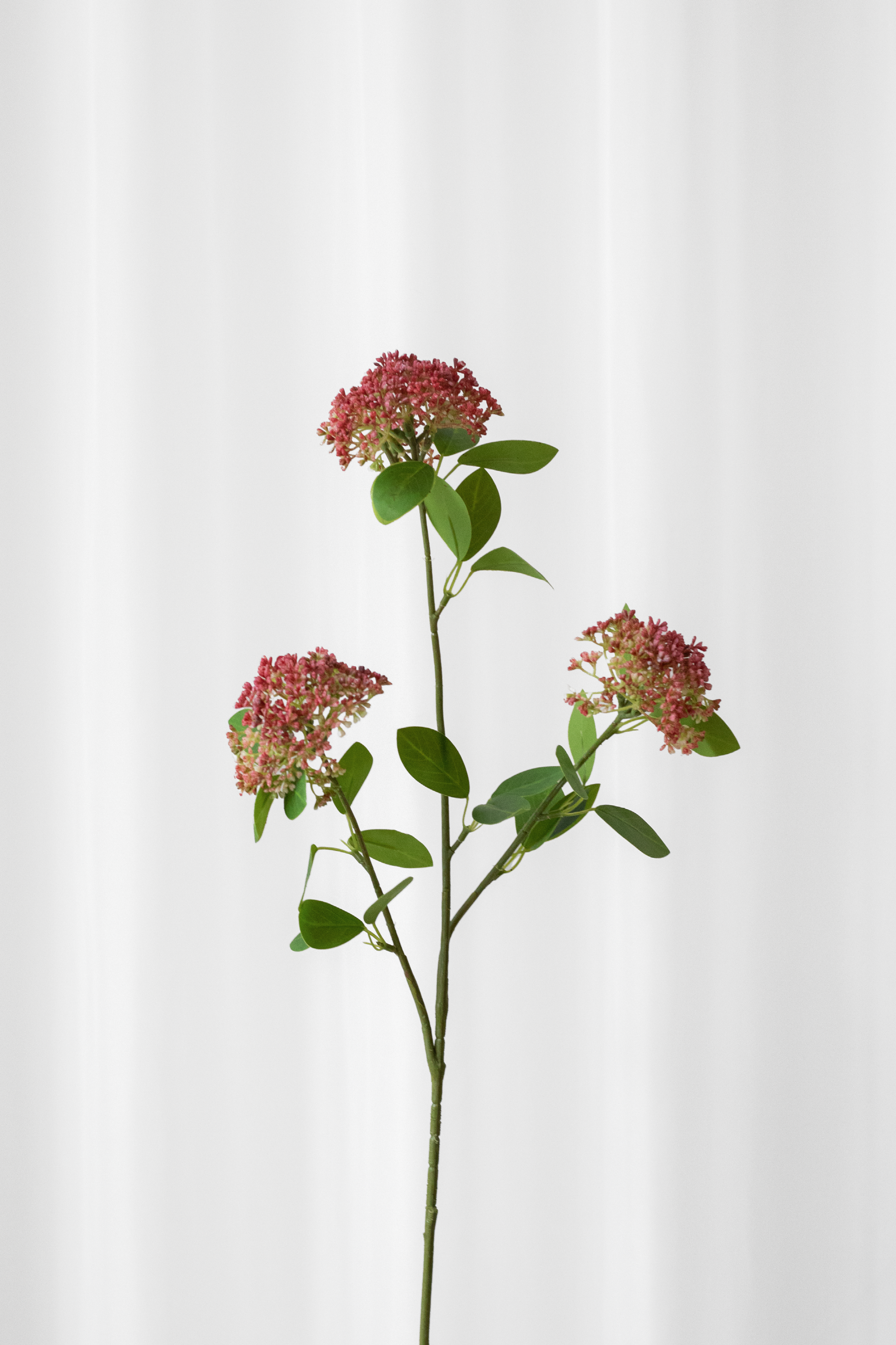 Packshot af kunstig bærgren i farven rosa. Baggrunden er et hvidt gardin.