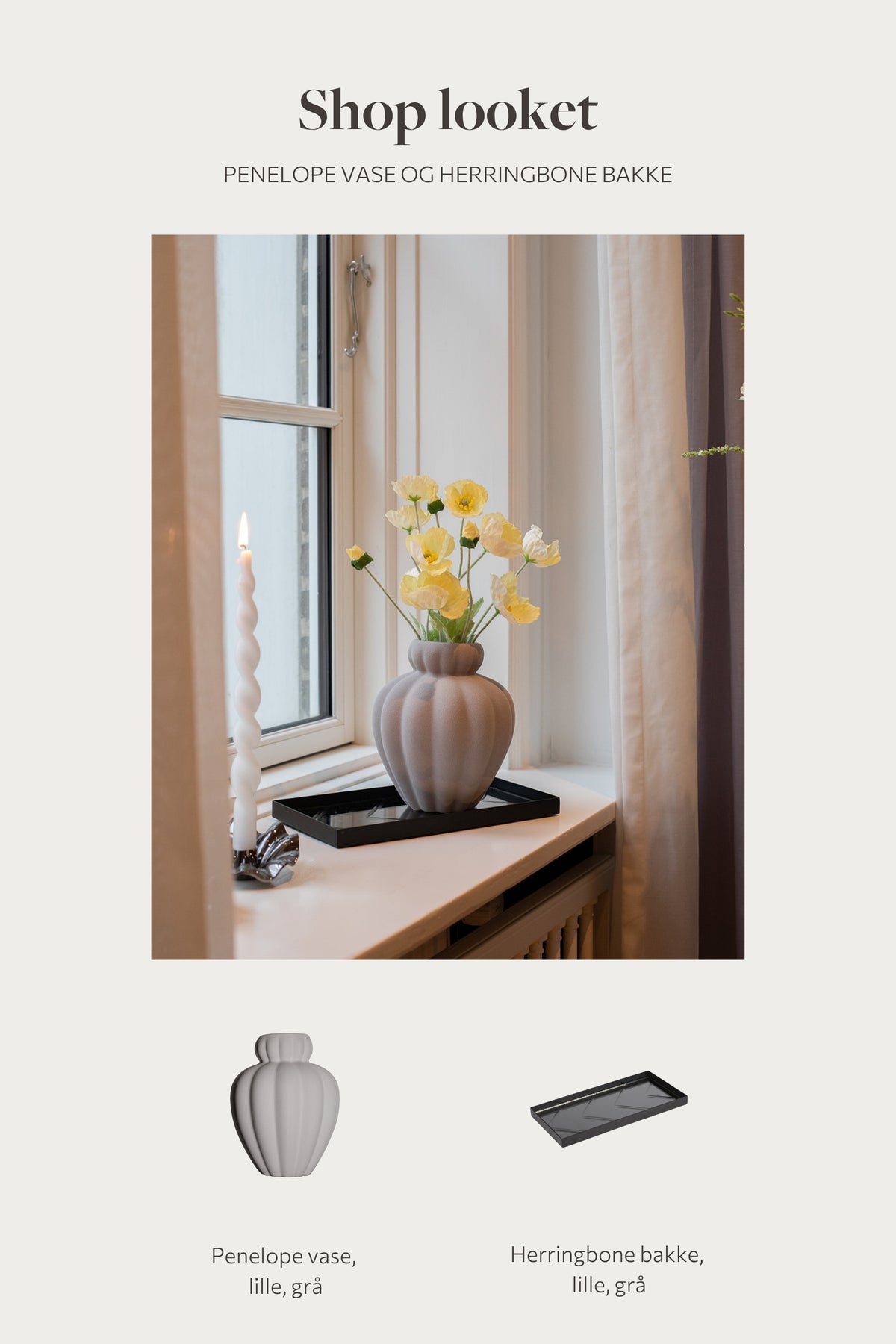 Shop looket - Penelope vase og Herringbone bakke