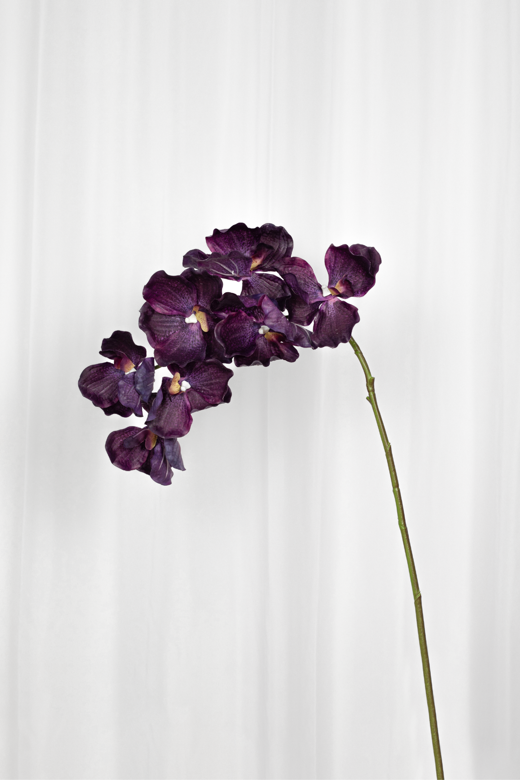 Kunstig orkide i en lilla farve med 7 hoveder.