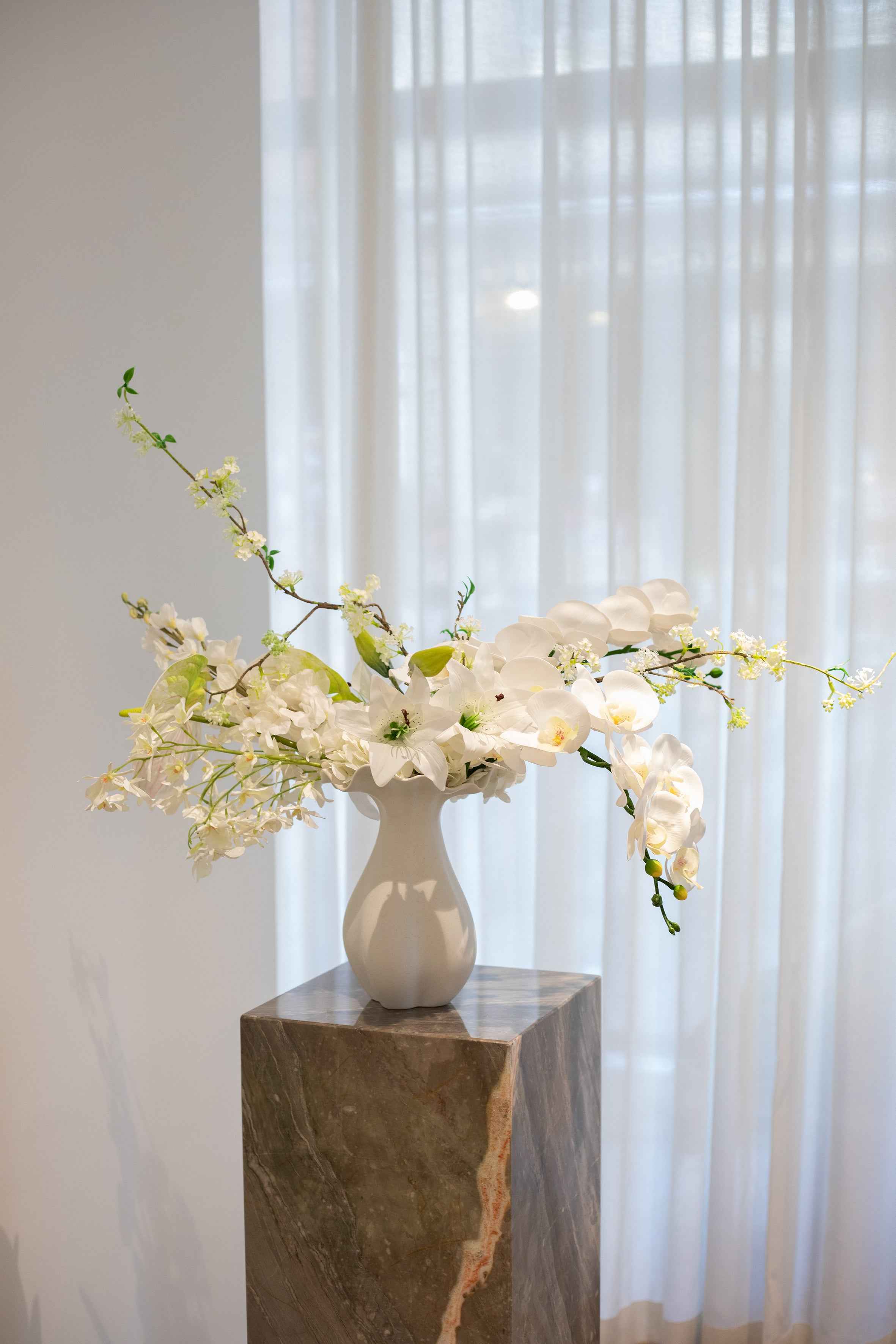 Orkidé Kunstig Blomst - Hvid | 9 hoveder