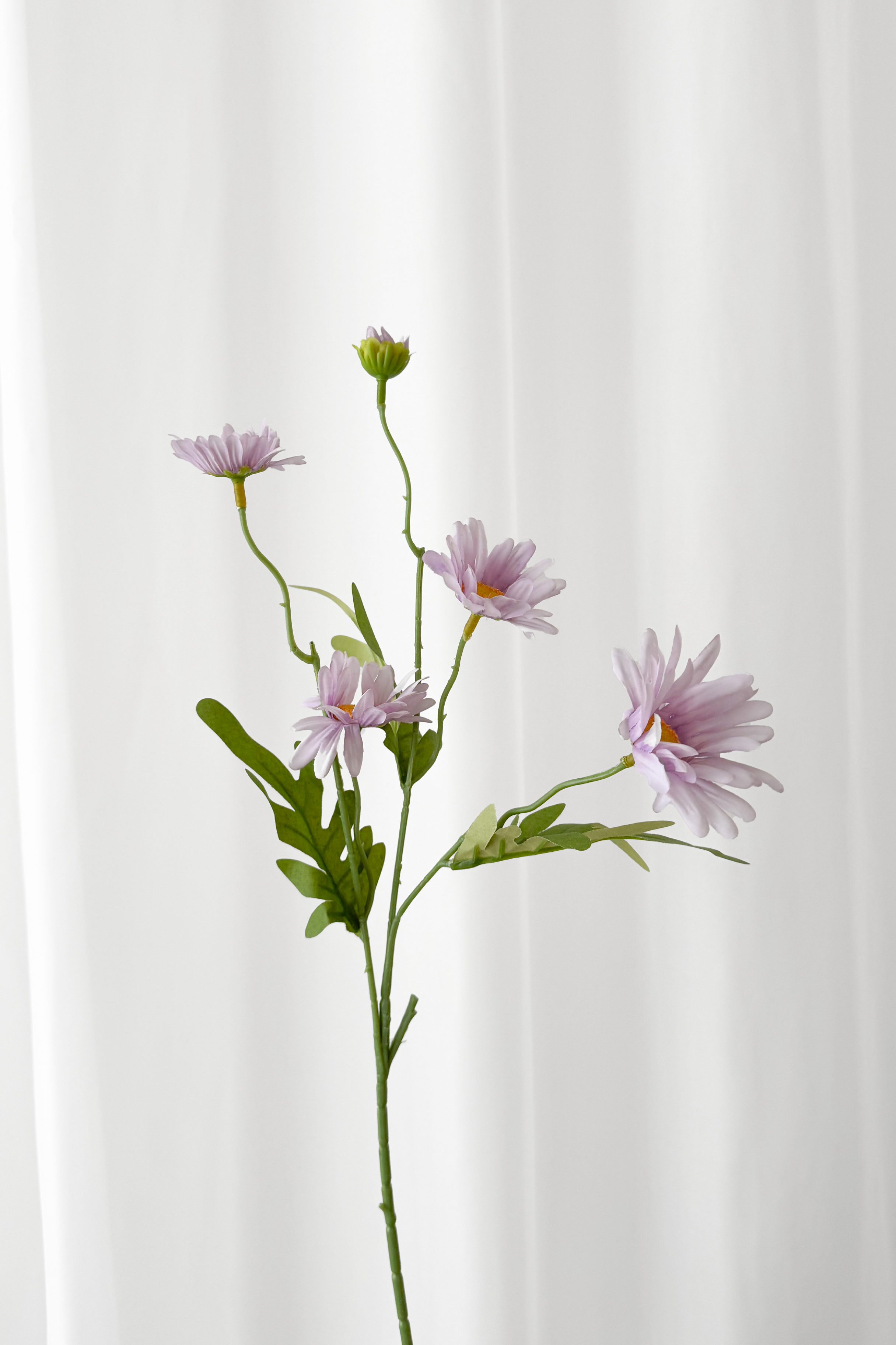 Naturtro kunstig daisy med 5 hoveder fra Specktrum. Lilla blomster og grønne blade med høj detaljegrad.