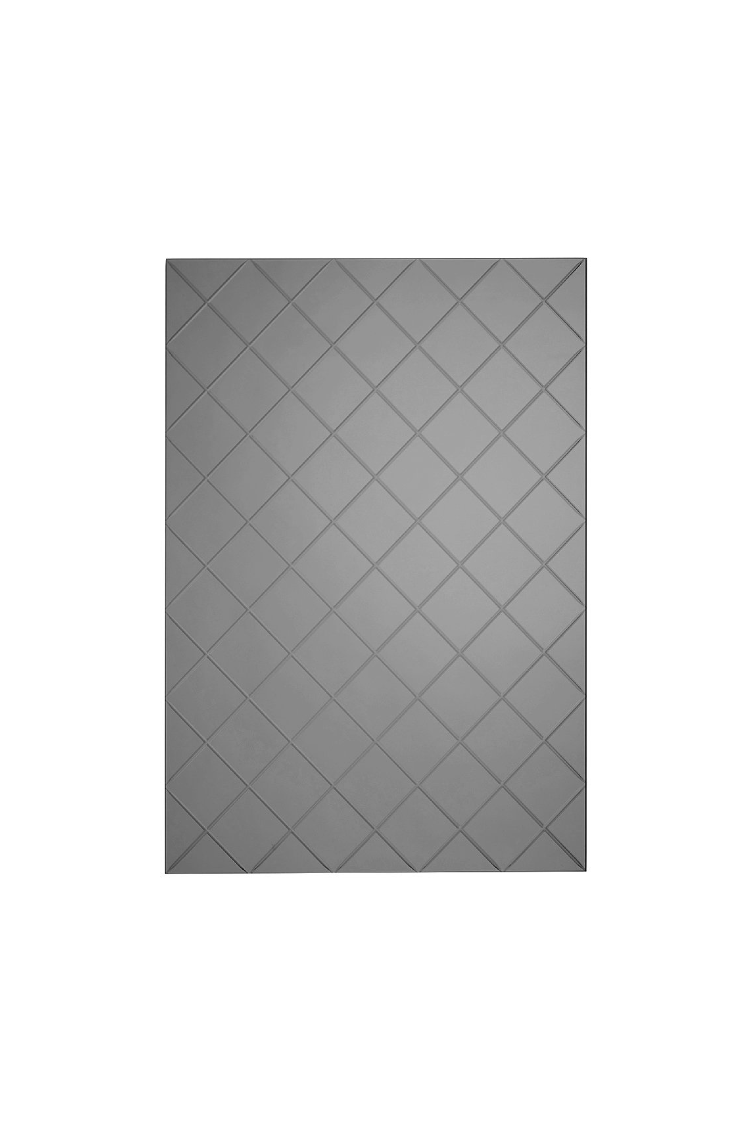 Rektangulært spejl med indgraveret rudemønster i diagonale linjer, der skaber et elegant netmønster.