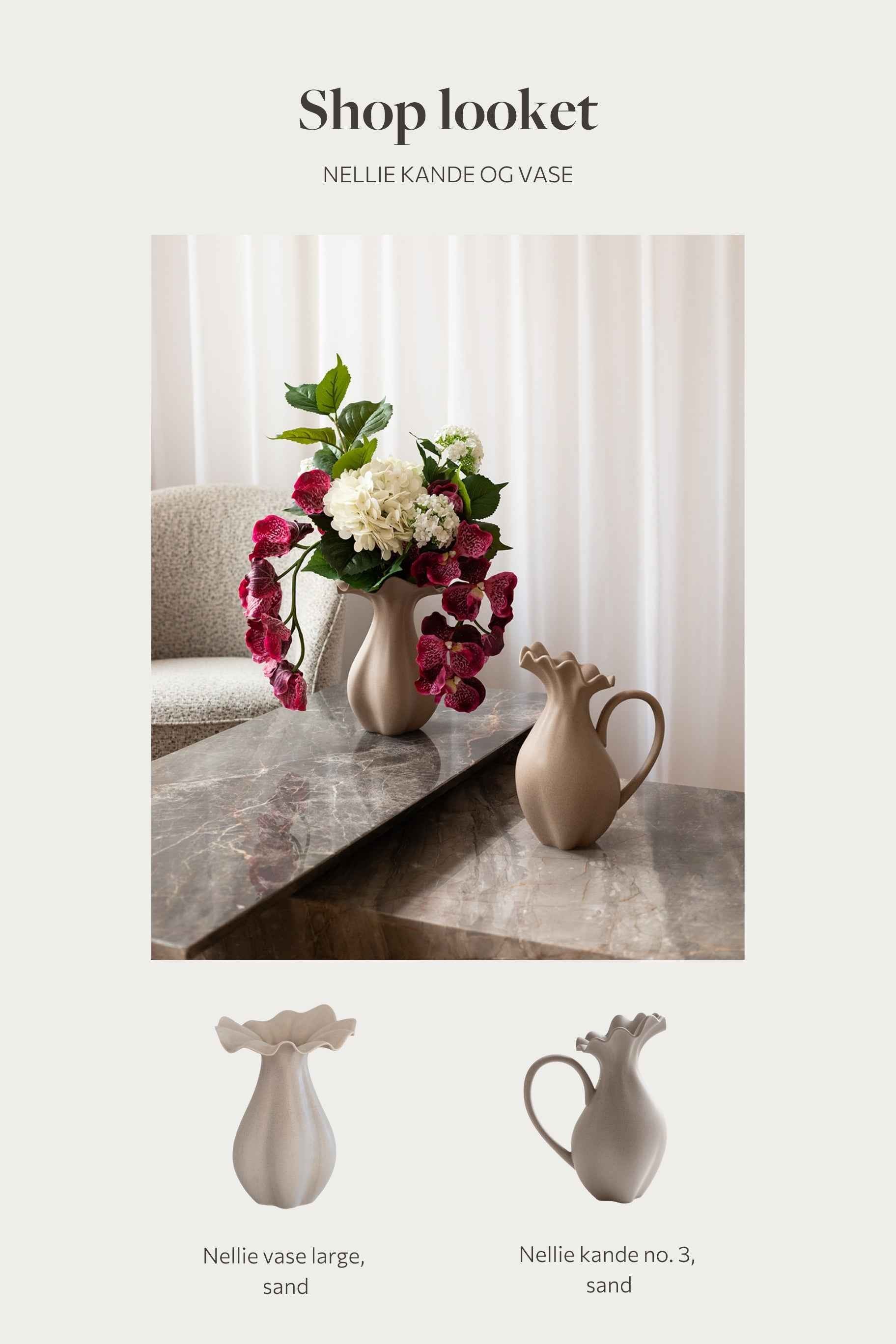 Nellie vase large og Nellie kande no. 3 I Sand