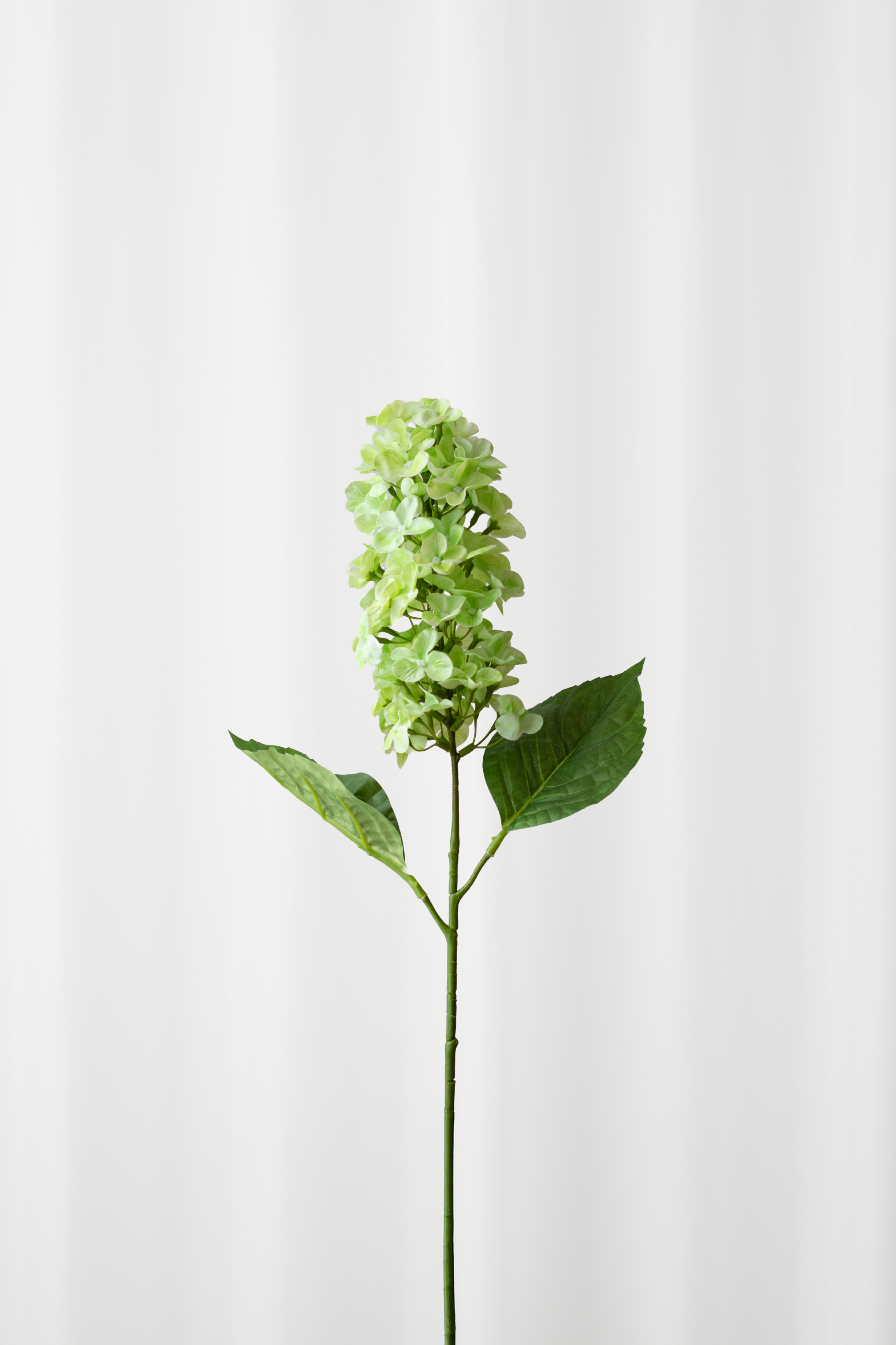 Grøn syrenformet hortensia. Aflang kunstig blomst med naturtro detaljer.