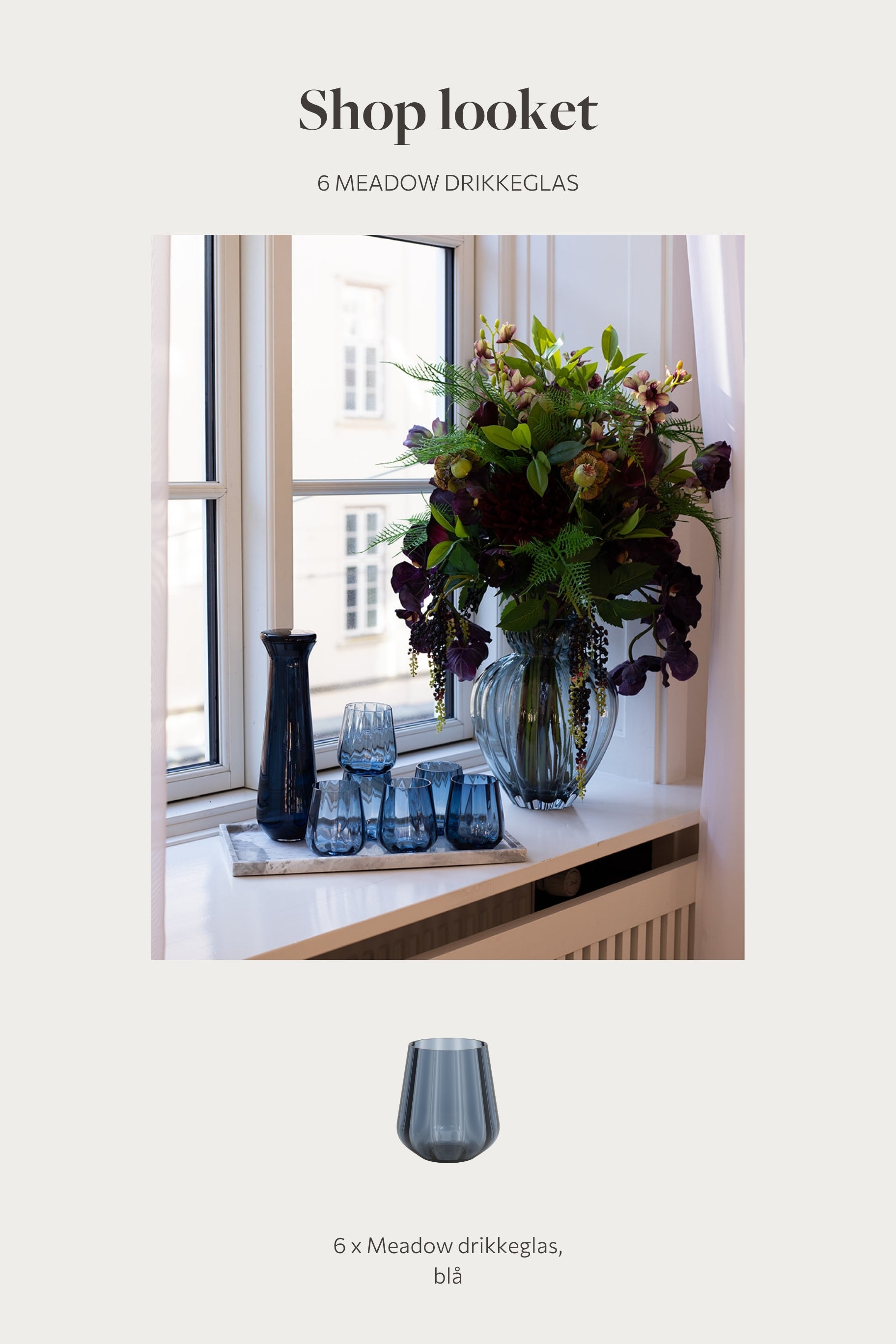 Shop looket - 6 stk. Meadow blå drikkeglas