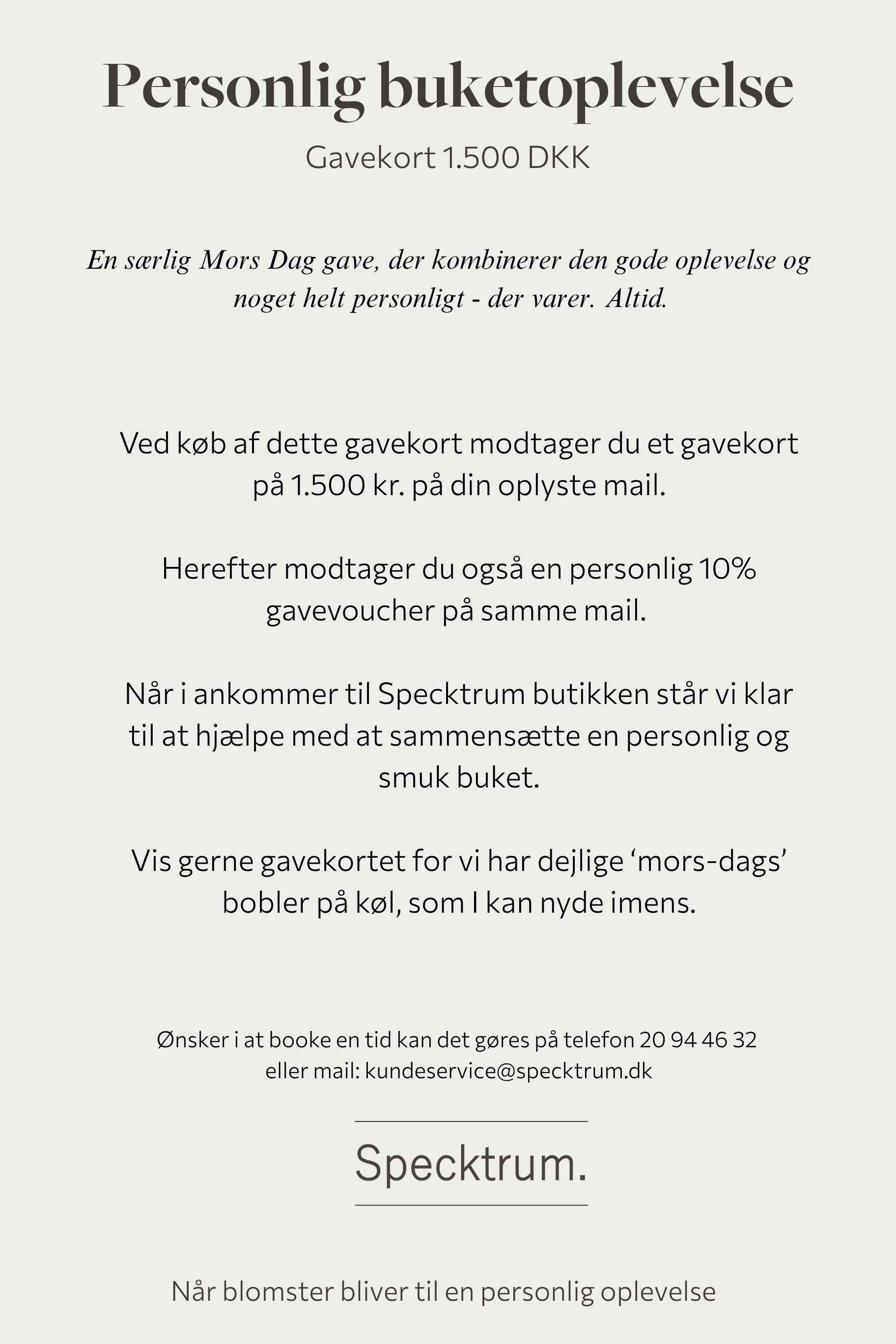 Mors Dag gavekort 1.500kr. – Personlig buketoplevelse hos Specktrum