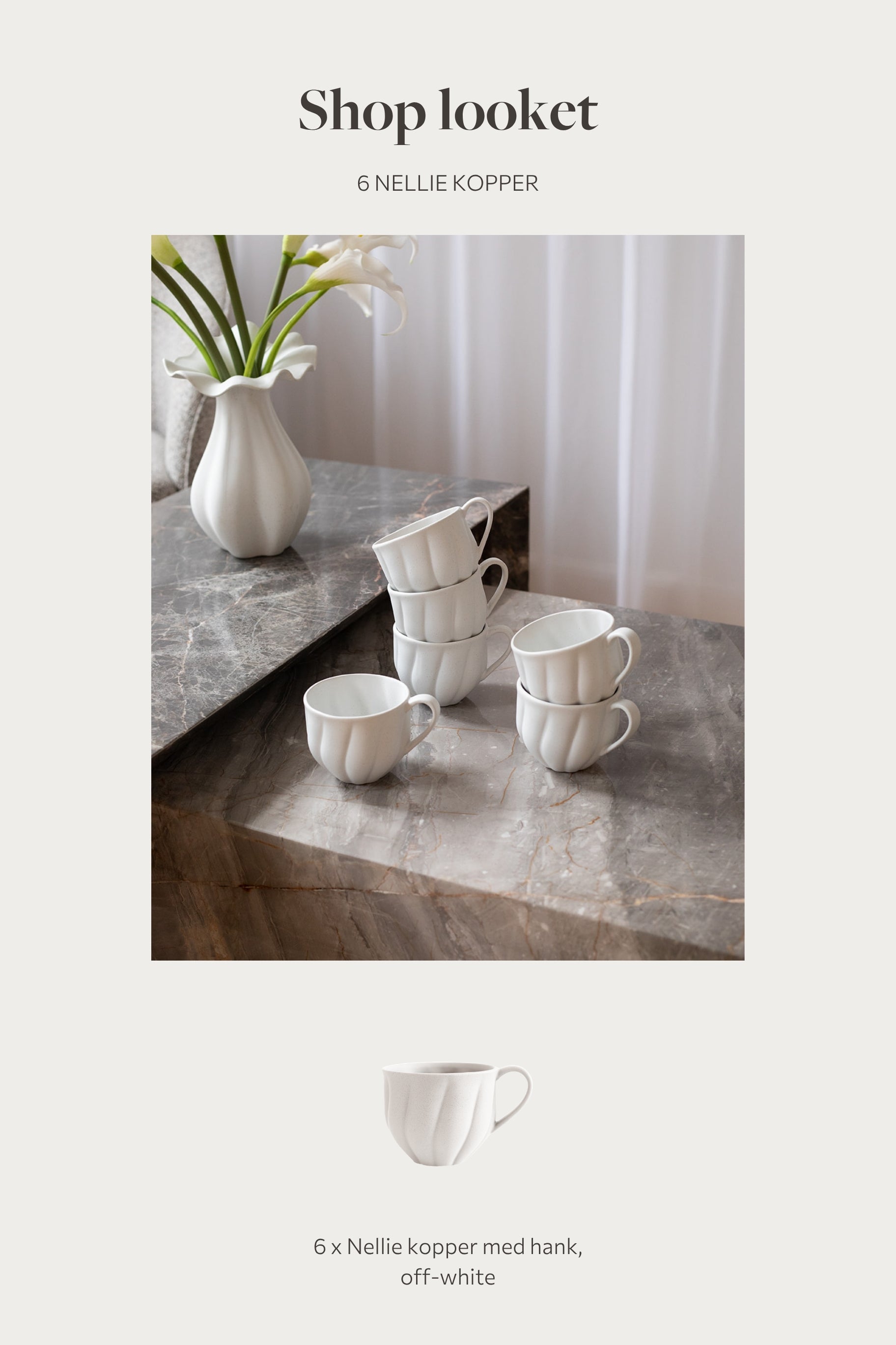 Shop looket - 6 Nellie kopper med hank - Hvid