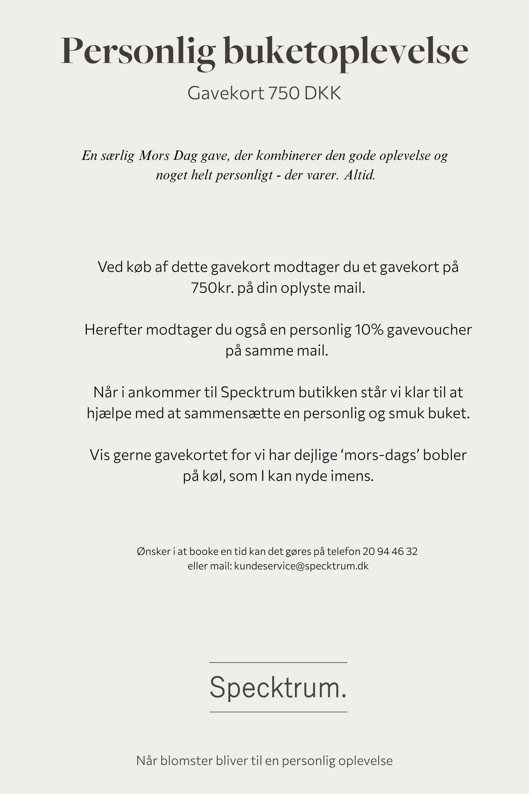 Mors Dag gavekort 750kr – Personlig buketoplevelse hos Specktrum