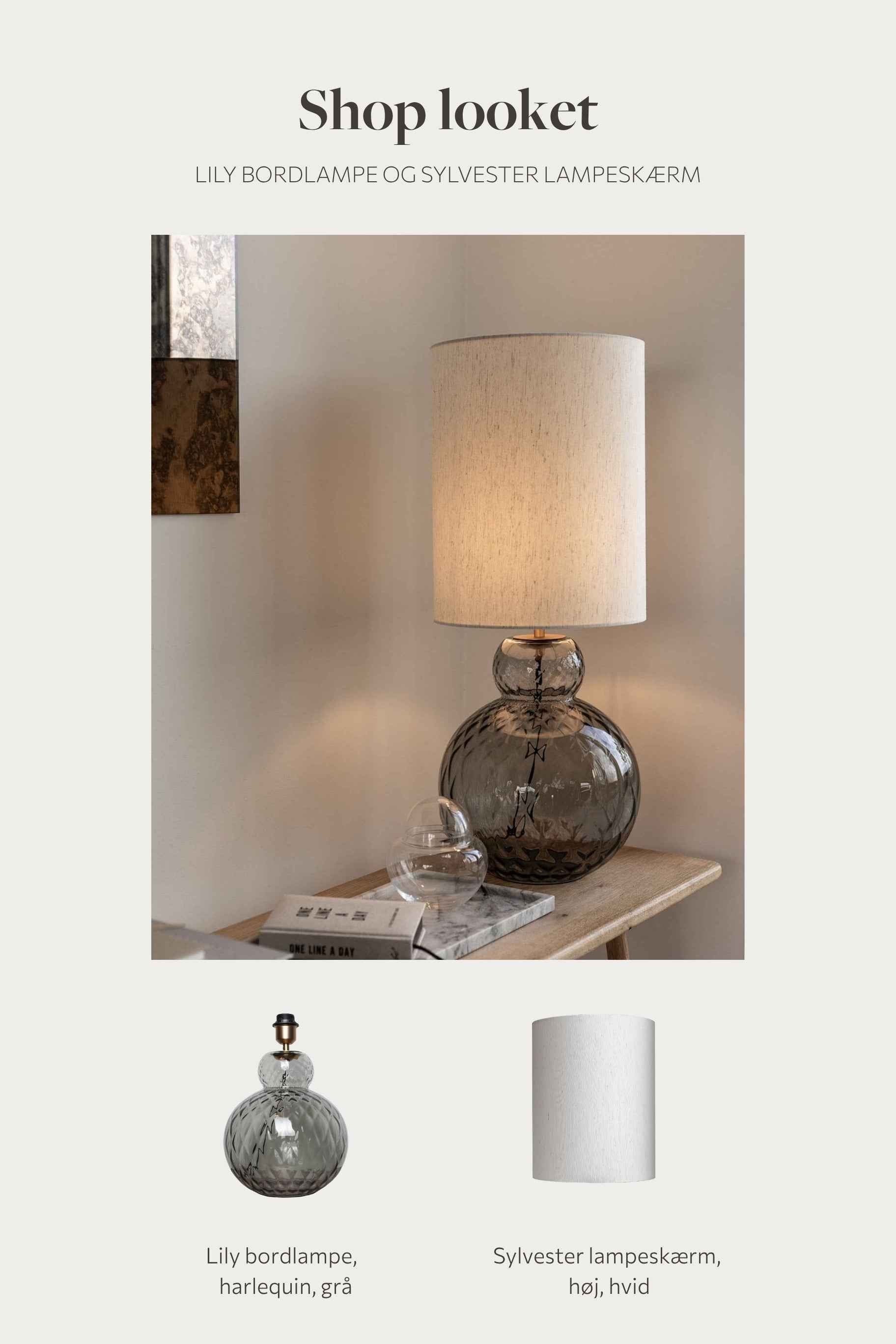 Shop looket - Lily bordlampe grå med lampeskærm