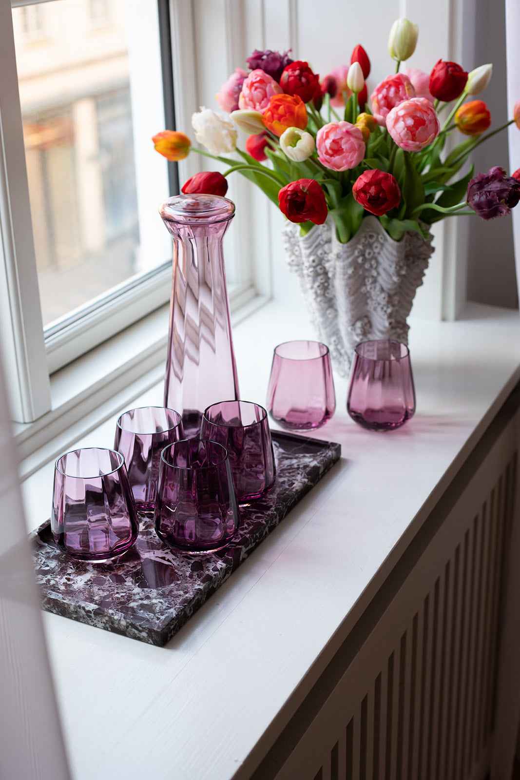 Shop looket - Meadow karaffel og 6 plum drikkeglas