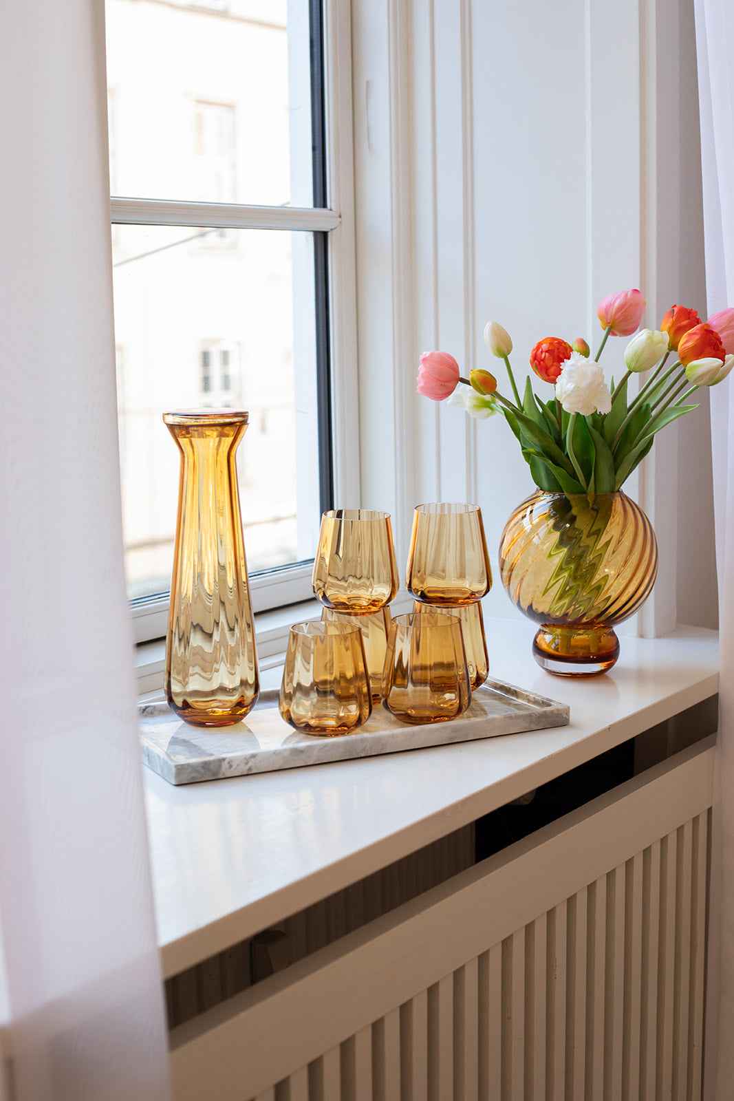 Shop looket - Meadow karaffel og 6 amber drikkeglas