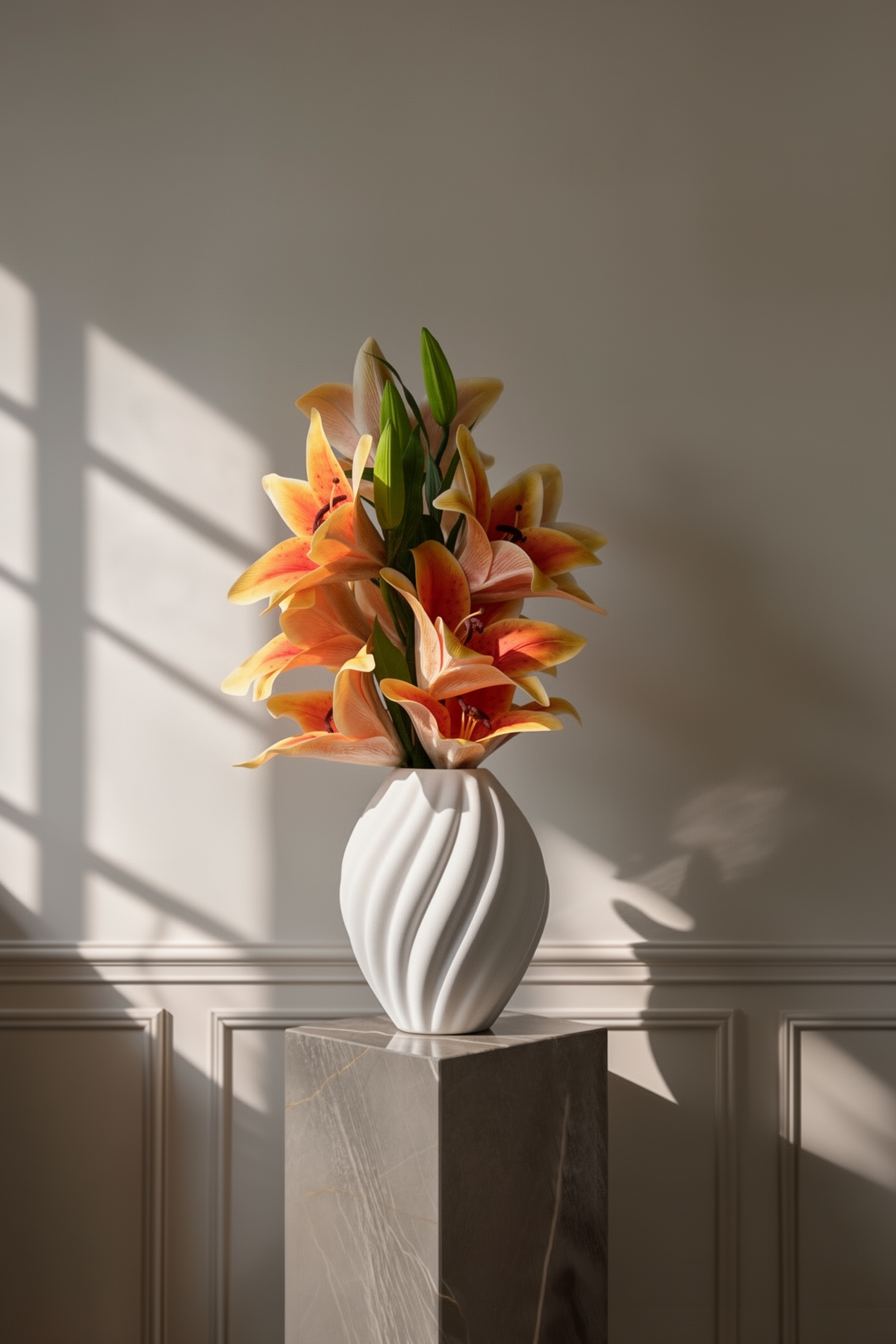 Orange buket med liljer.