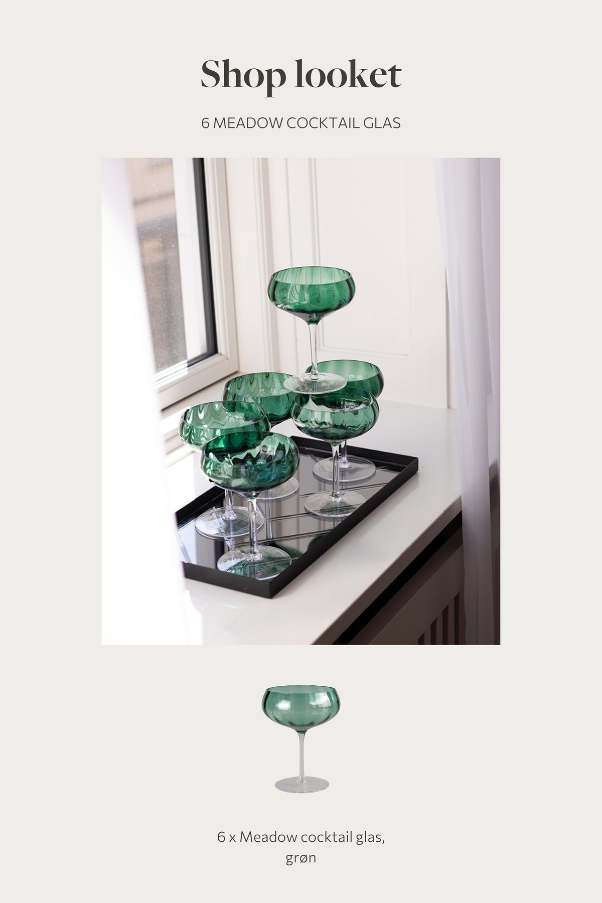 Shop looket - 6 stk. Meadow grøn cocktailglas