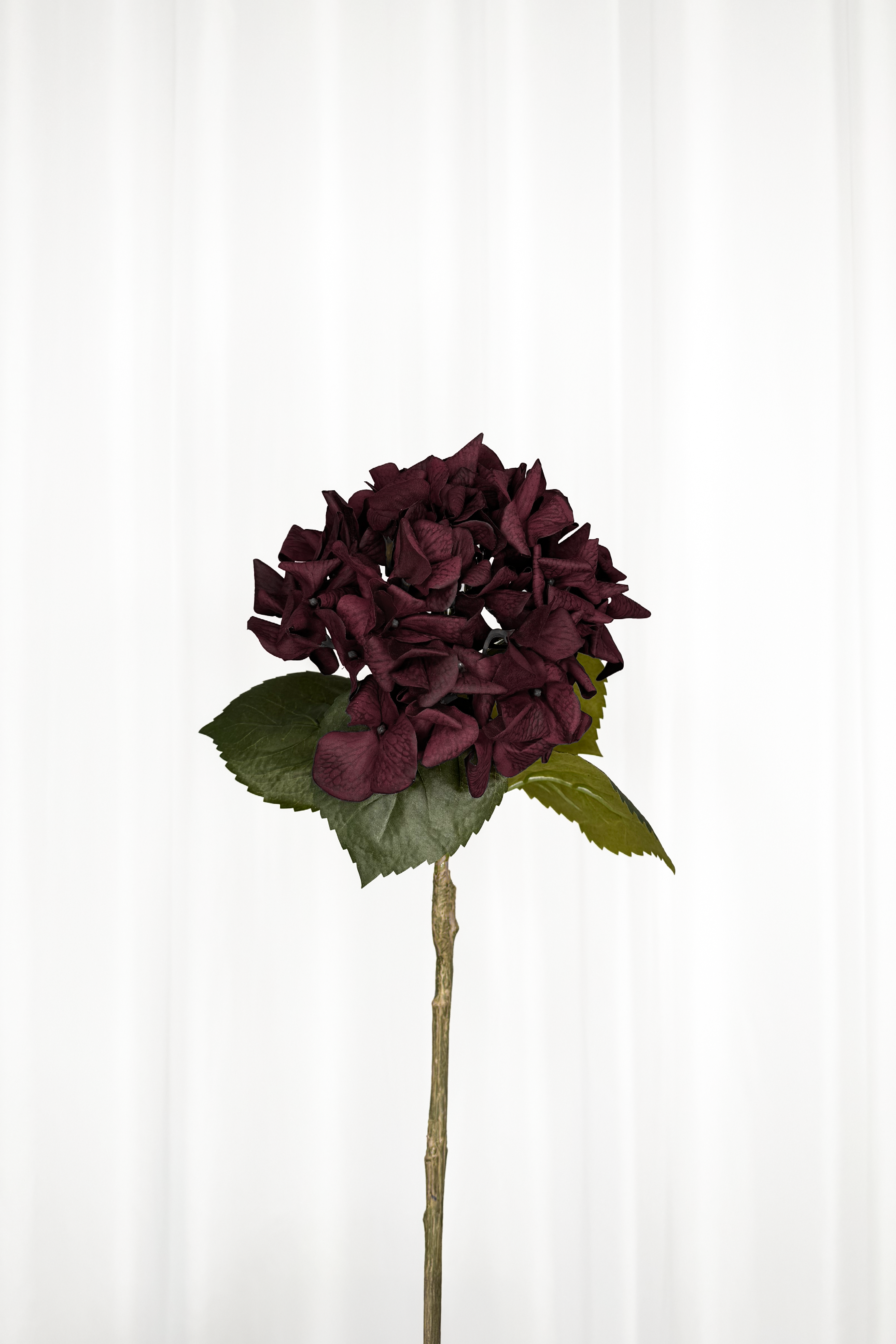 Naturtro hortensia i burgundy med real touch følelse.