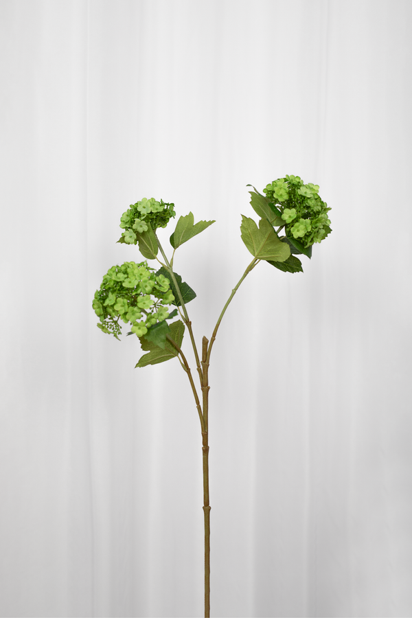 Kunstig grøn hortensia gren med tre hoveder.