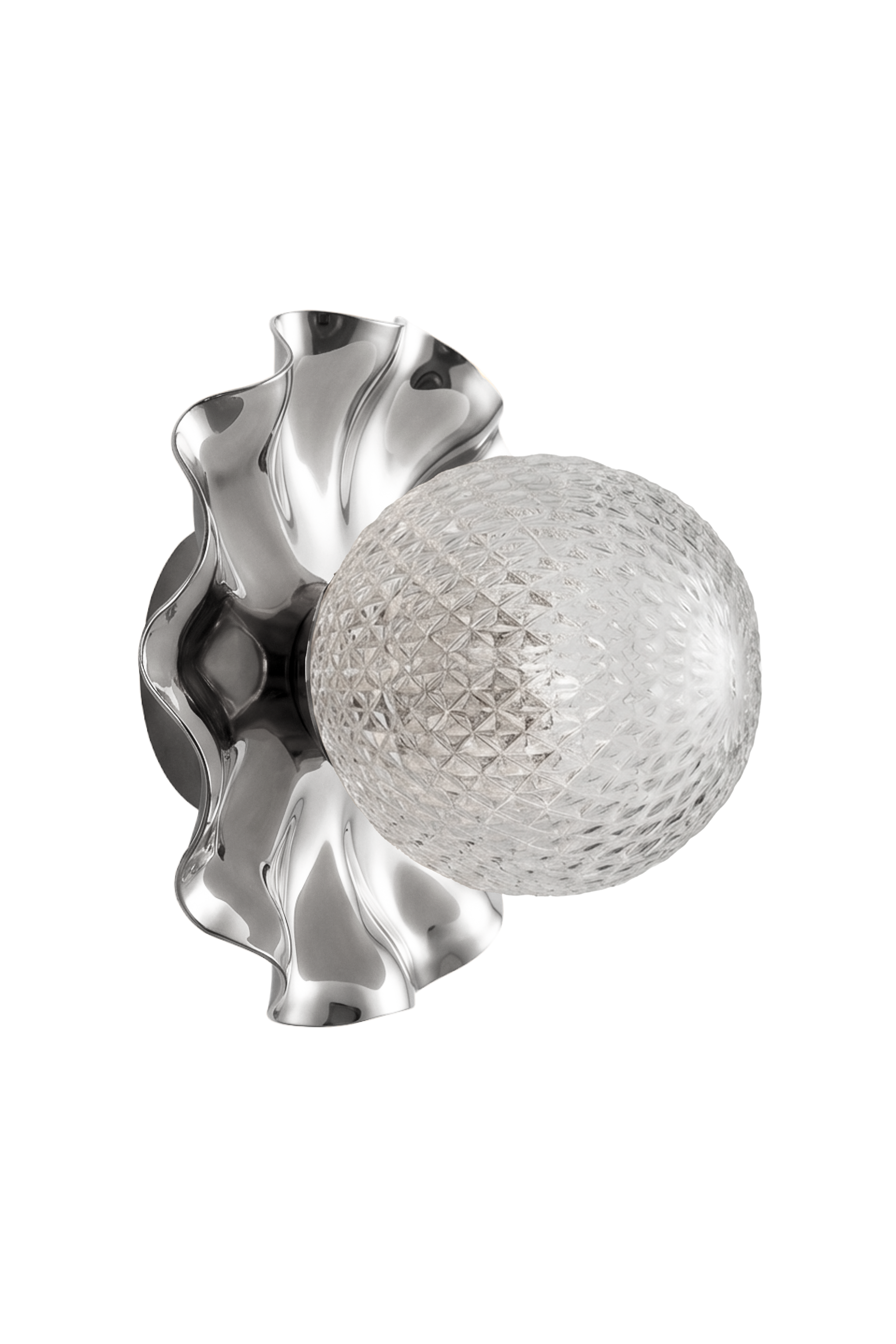 Lea Lampe i chrome med klar harlequin glaskugle. Lampen er fra Specktrum.