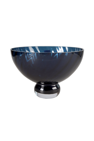 Blå Meadow skål i glas med rund fod og riflet overflade.