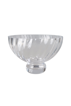 Rund skål i klart glas med riflet struktur og glat fod.