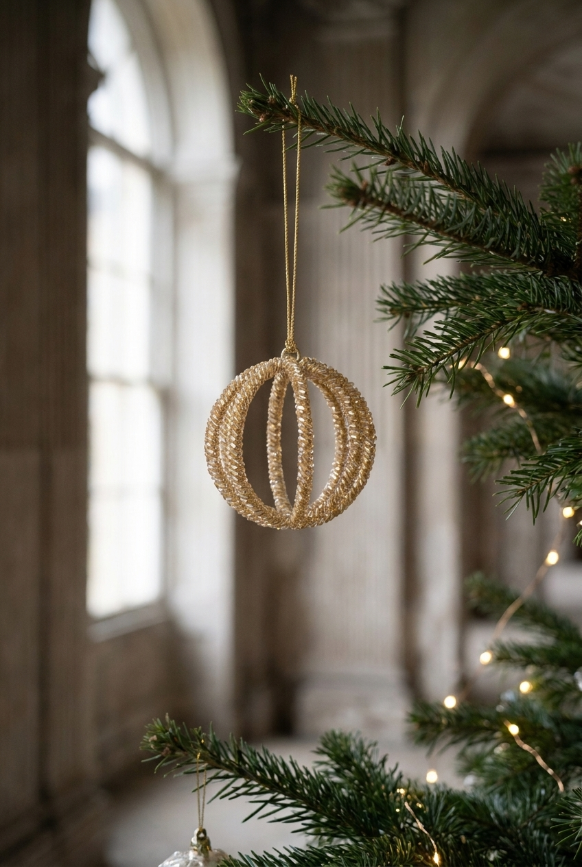 Rundt juleophæng fra Specktrum i guld glasperler.