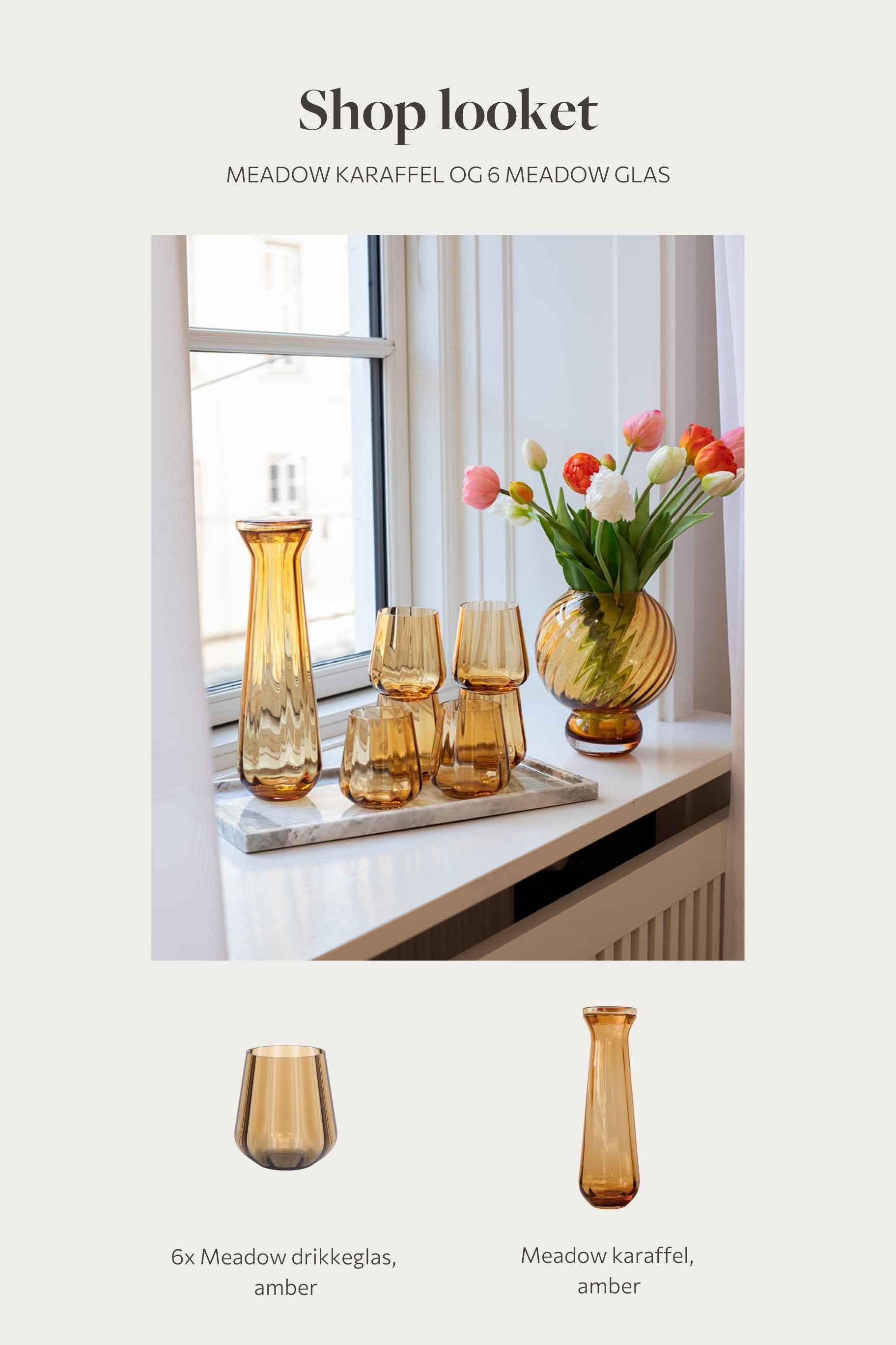 Shop looket - Meadow karaffel og 6 amber drikkeglas
