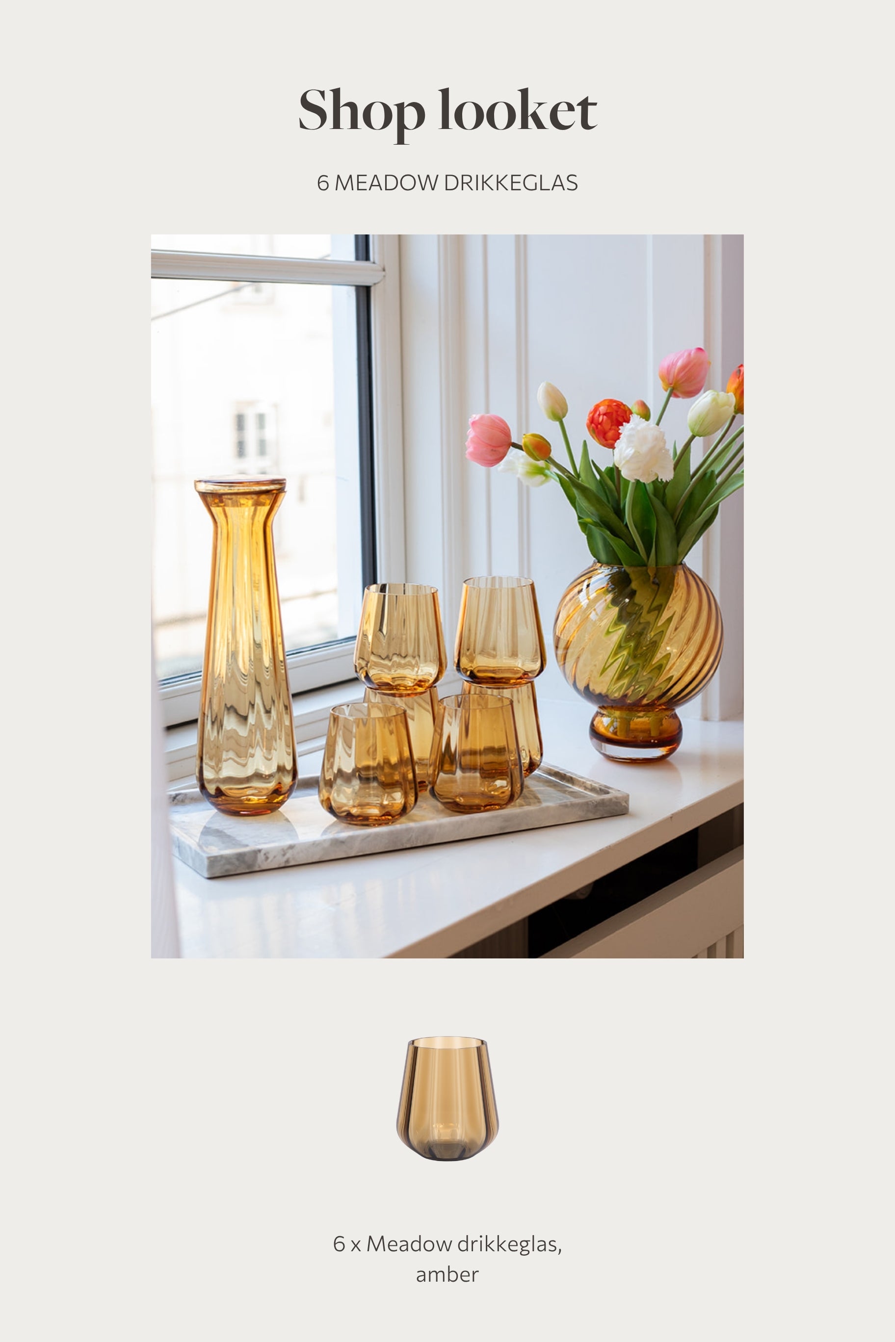 Shop looket - 6 stk. Meadow amber drikkeglas