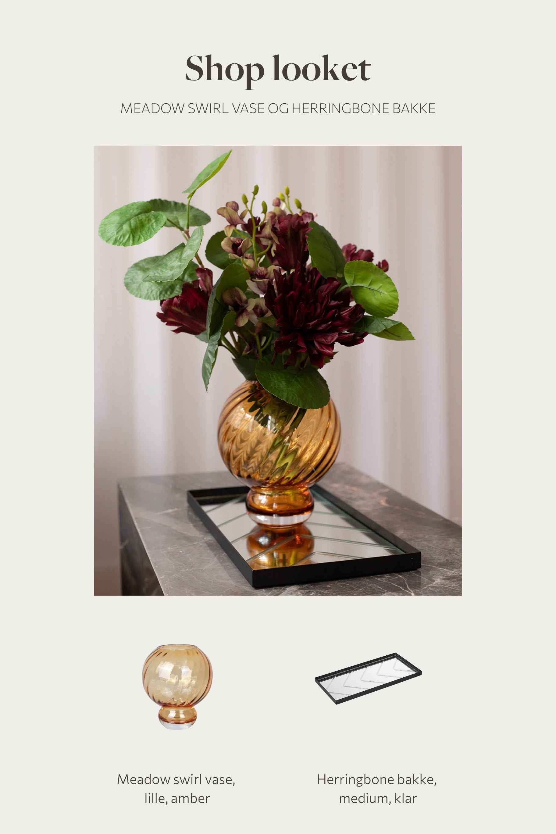 Shop looket - Meadow vase amber og Herringbone bakke